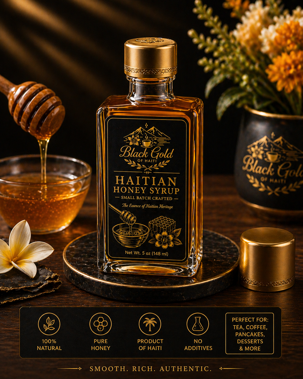 Haitian Honey Syrup – 100% Pure Haitian Honey, Small Batch Crafted | Black Gold of Haiti (5 oz)